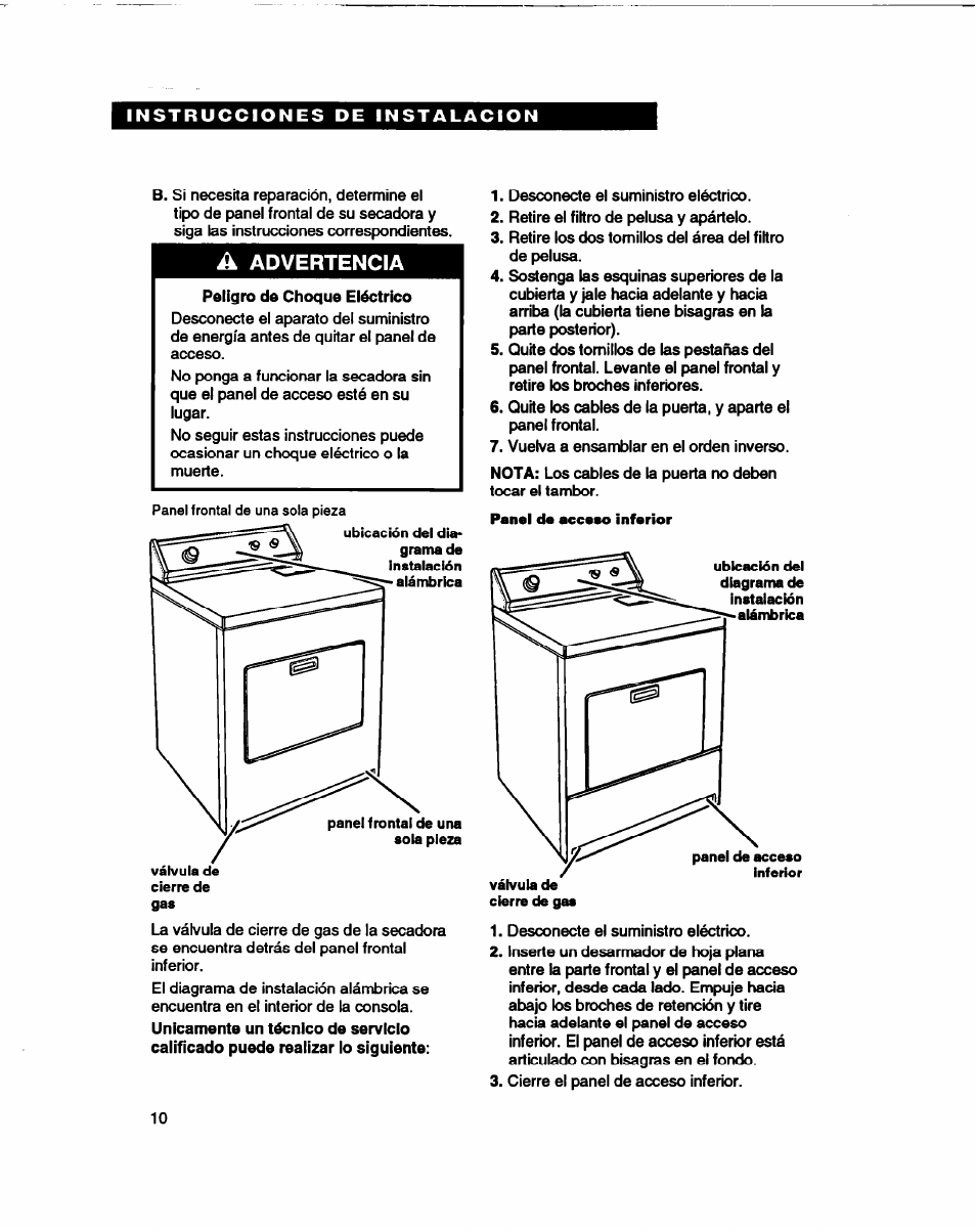 Advertencia | Whirlpool 3401086 User Manual | Page 34 / 59