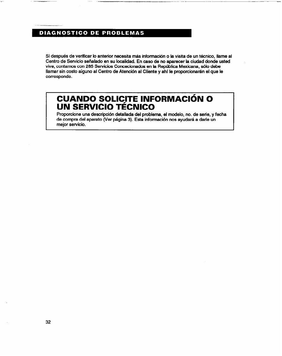 Cuando solicite informacion o un servicio técnico | Whirlpool 3401086 User Manual | Page 56 / 59