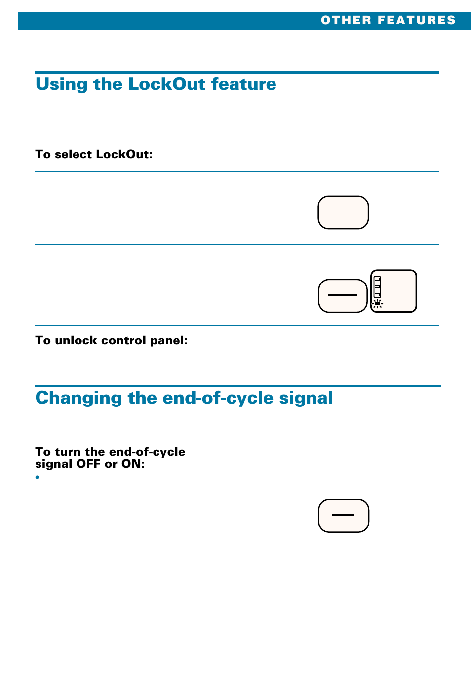 Using the lockout feature, Changing the end-of-cycle signal, On select | Cancel, Select lockout | Whirlpool LSE9355BQ0 User Manual | Page 19 / 32