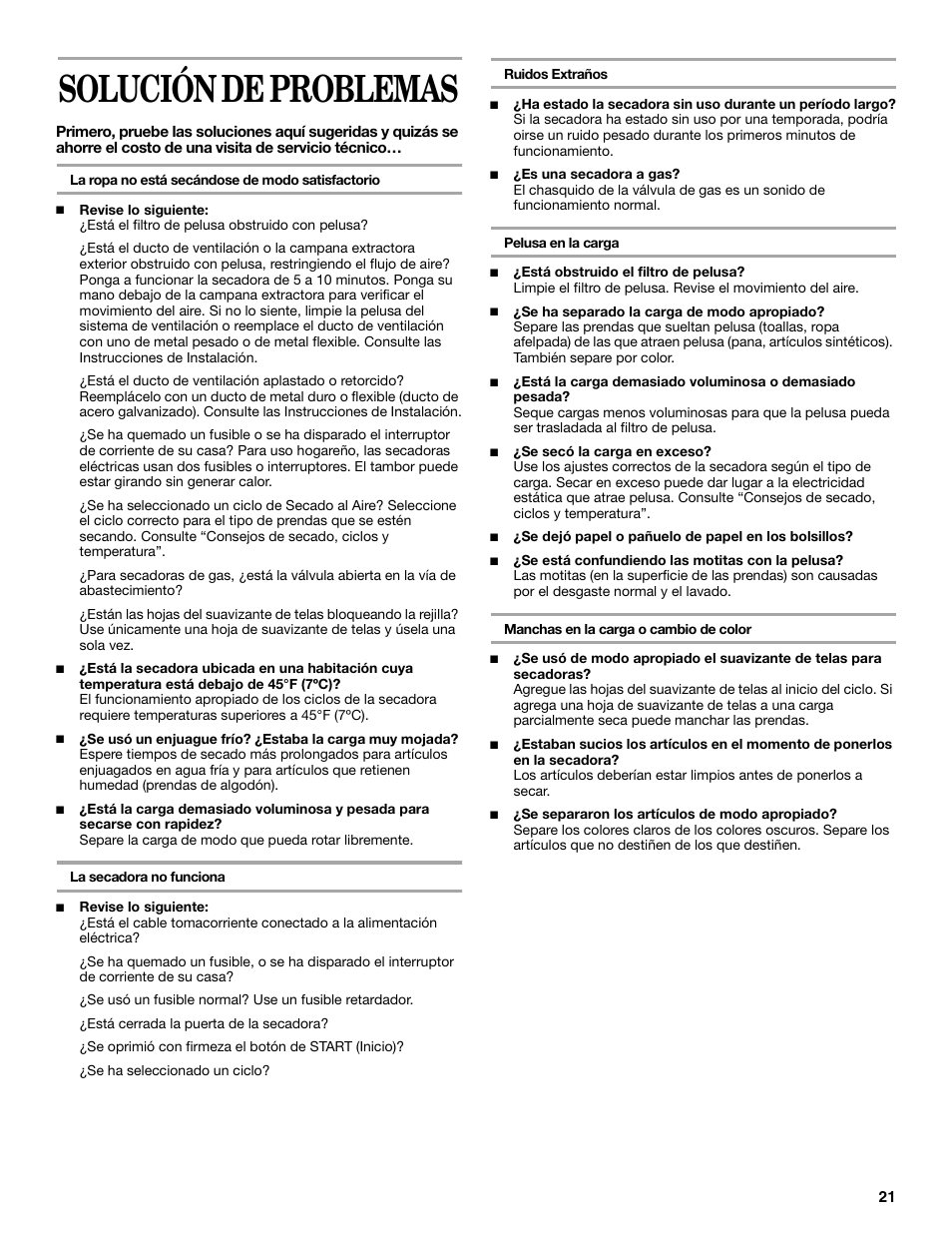 Solución de problemas | Whirlpool GCGM2991LQ0 User Manual | Page 21 / 24