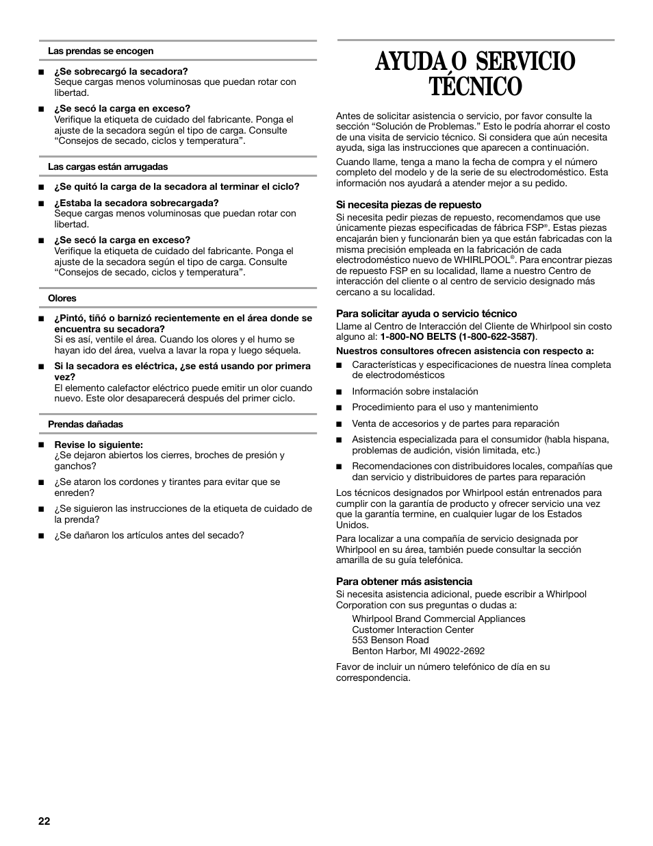 Ayuda o servicio, Ayuda o servicio técnico | Whirlpool GCGM2991LQ0 User Manual | Page 22 / 24