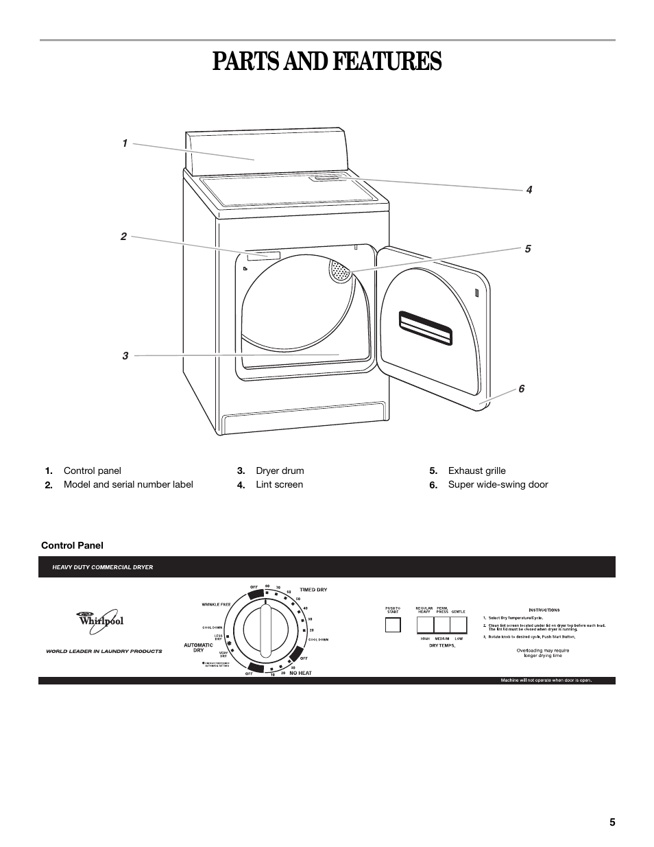 Parts and features | Whirlpool GCGM2991LQ0 User Manual | Page 5 / 24