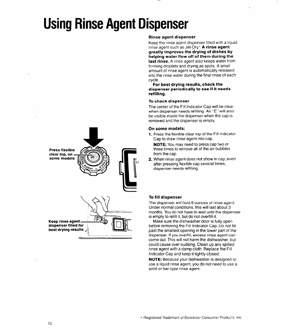 Using rinse agent dispenser | Whirlpool 8000 Series User Manual | Page 10 / 16
