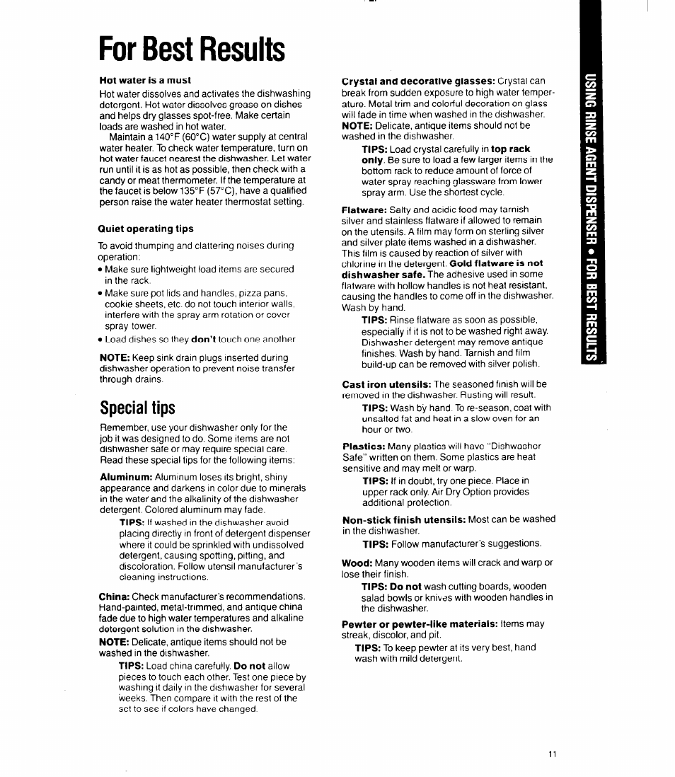 For best results, Special tips | Whirlpool 8000 Series User Manual | Page 11 / 16