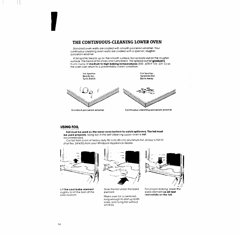 The continuous-cleaning lower oven, The continuous-cieaning lower oven | Whirlpool RB170PXL User Manual | Page 14 / 16