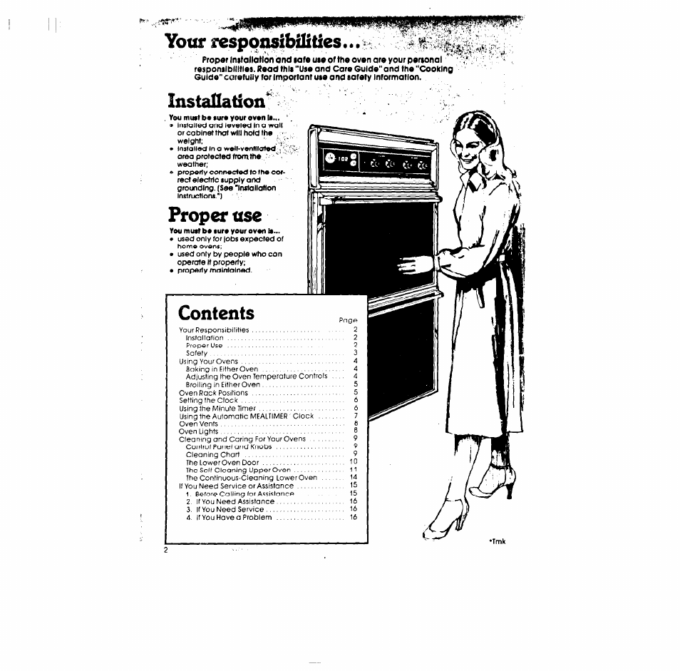 Youriespo^bilities...^ -'i ir, Instaflation, Proper ttse | G>ntents | Whirlpool RB170PXL User Manual | Page 2 / 16