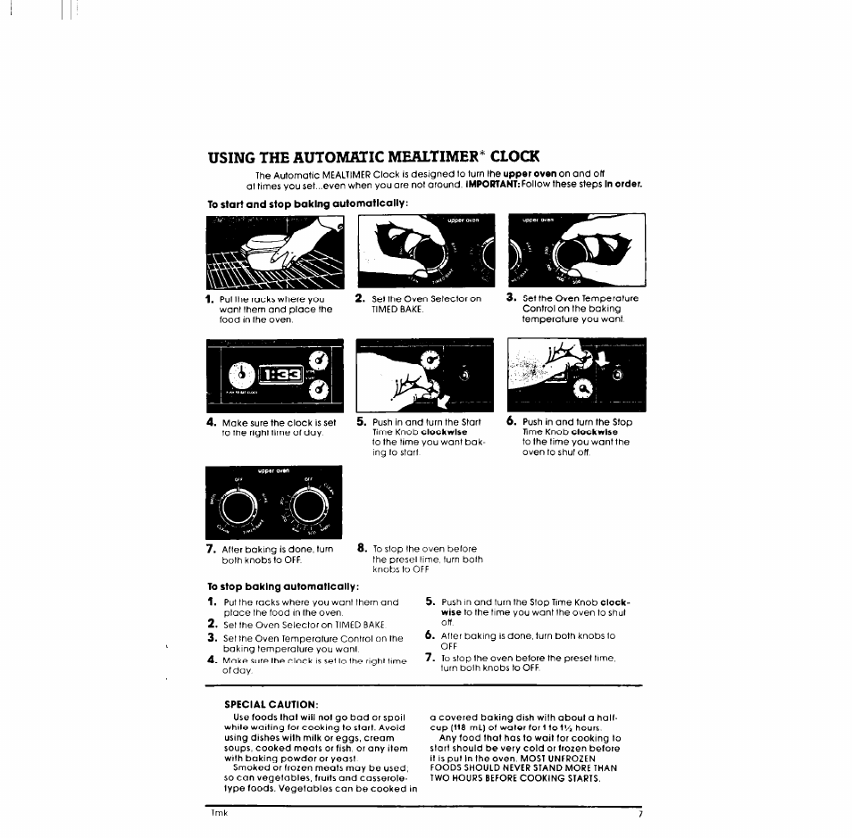 Using the automfltic mealtimer* clock, Using the automatic mealtimer clock, J; 11) | Whirlpool RB170PXL User Manual | Page 7 / 16