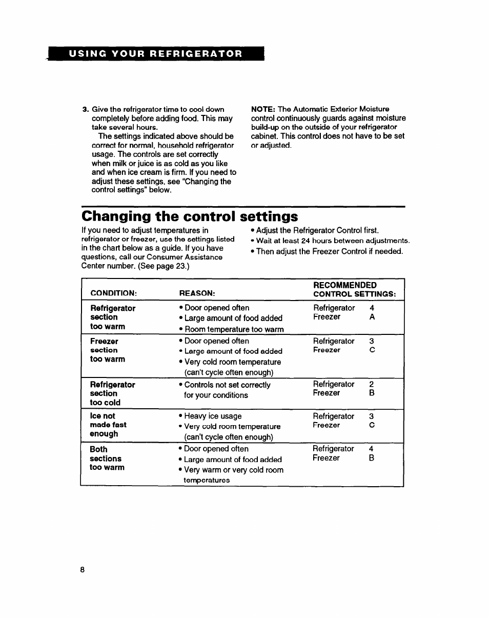 Changing the control settings | Whirlpool ED20PK ED22PK User Manual | Page 8 / 24