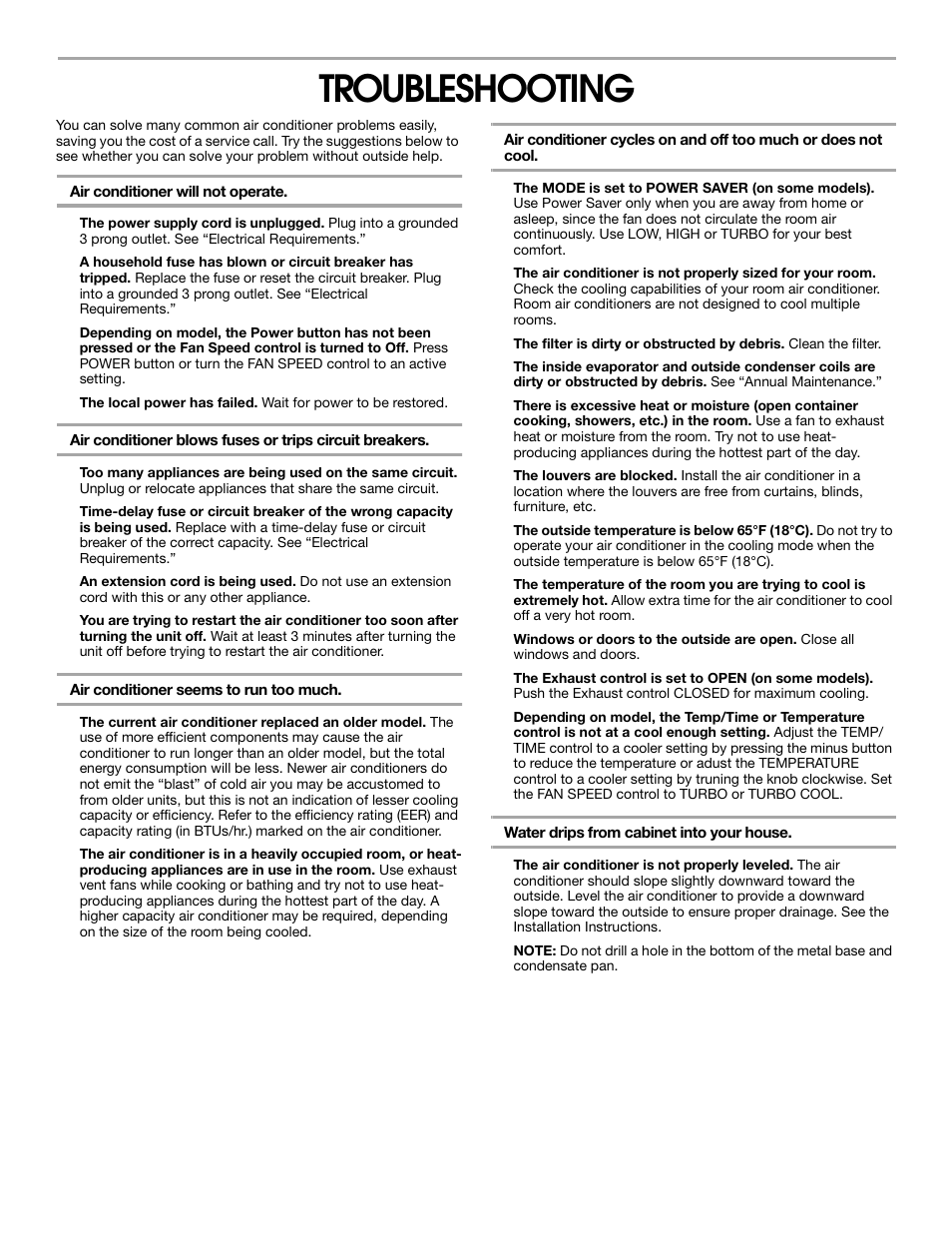 Troubleshooting | Whirlpool 1187361 User Manual | Page 15 / 32