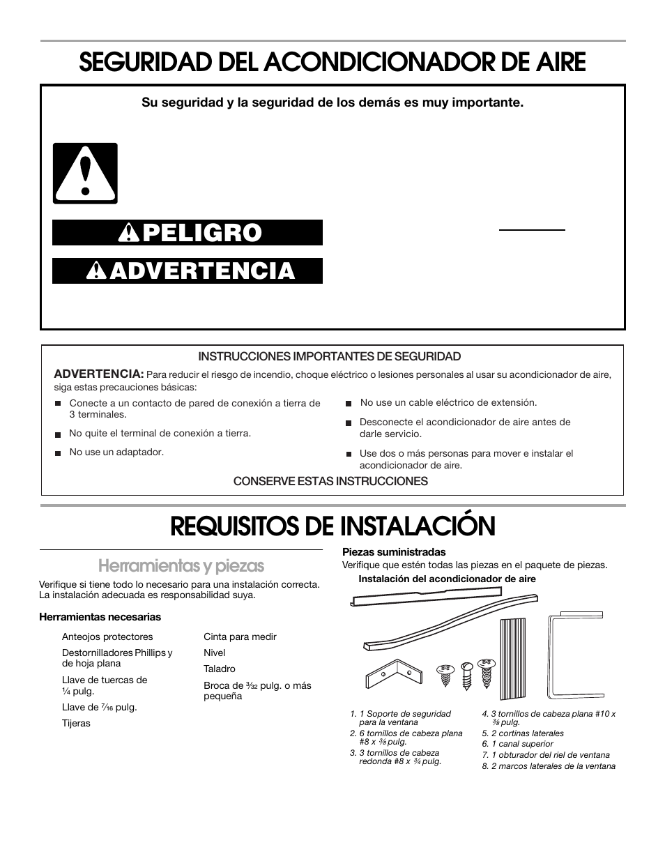 Peligro, Advertencia, Herramientas y piezas | Whirlpool 1187361 User Manual | Page 17 / 32