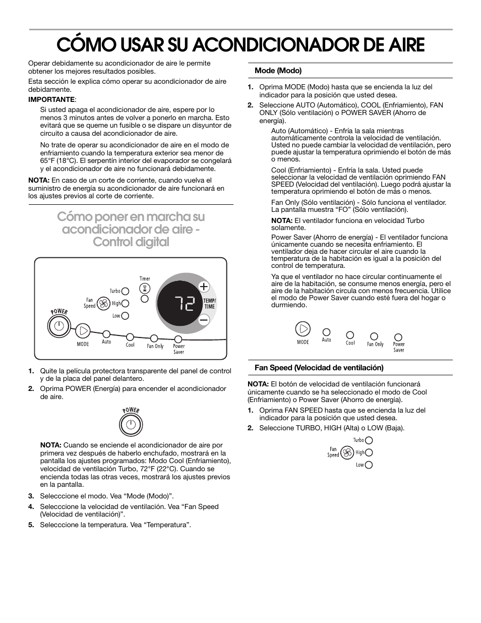 Cómo usar su acondicionador de aire | Whirlpool 1187361 User Manual | Page 25 / 32