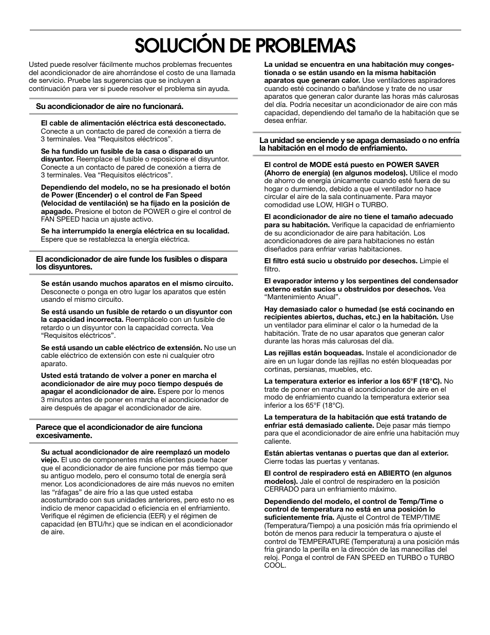 Solución de problemas | Whirlpool 1187361 User Manual | Page 30 / 32