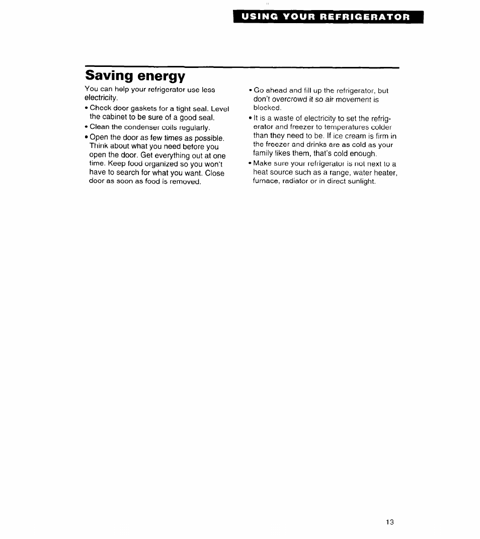 Saving energy | Whirlpool 3VET19ZK User Manual | Page 13 / 22