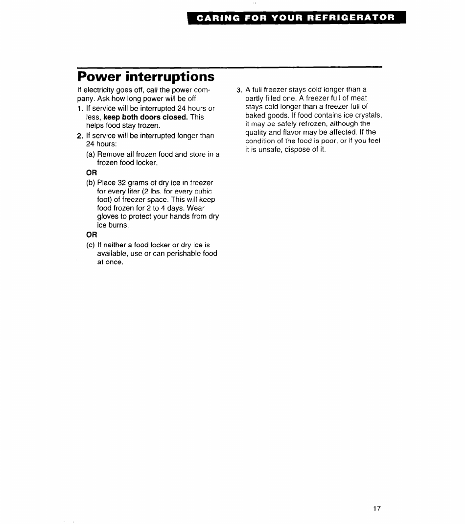 Power interruptions | Whirlpool 3VET19ZK User Manual | Page 17 / 22