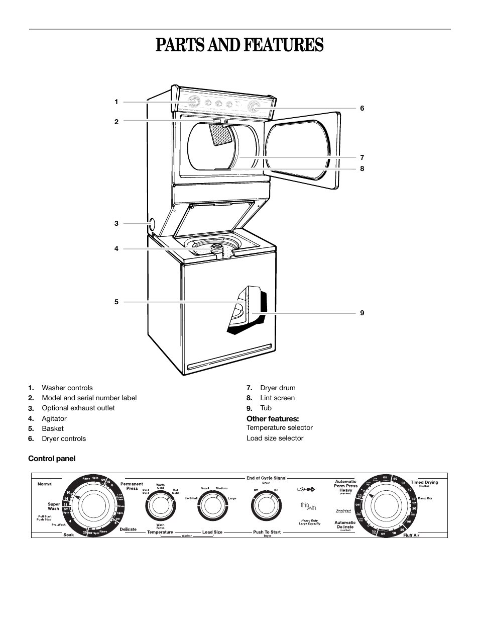 Parts and features | Whirlpool Thin Twin User Manual | Page 5 / 18