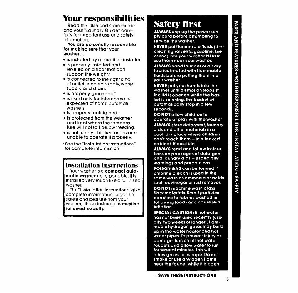 Your responsibilities, Safety first, Installation instructions | Whirlpool LC4500XM User Manual | Page 3 / 12
