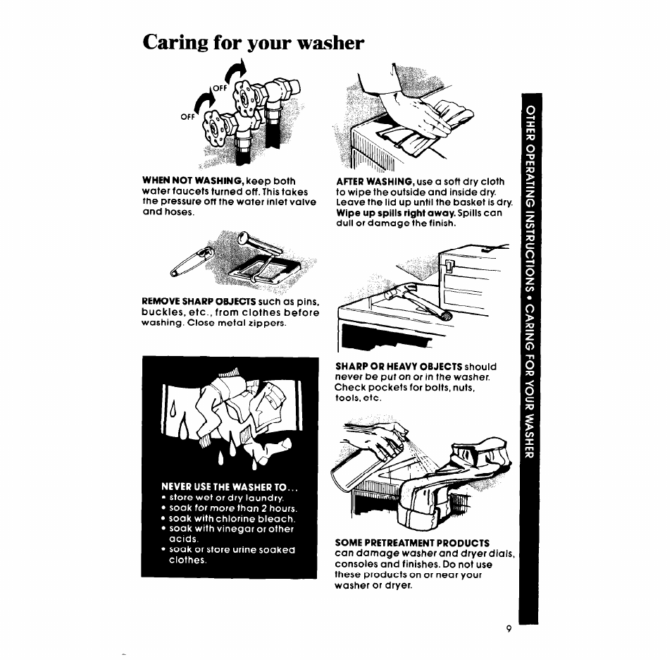 Caring for your washer | Whirlpool LC4500XM User Manual | Page 9 / 12