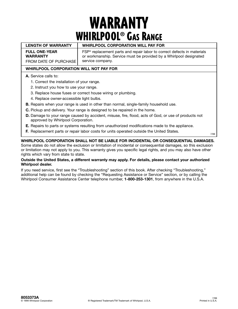 Warranty, Whirlpool, Ange | Whirlpool 8053373A User Manual | Page 30 / 30