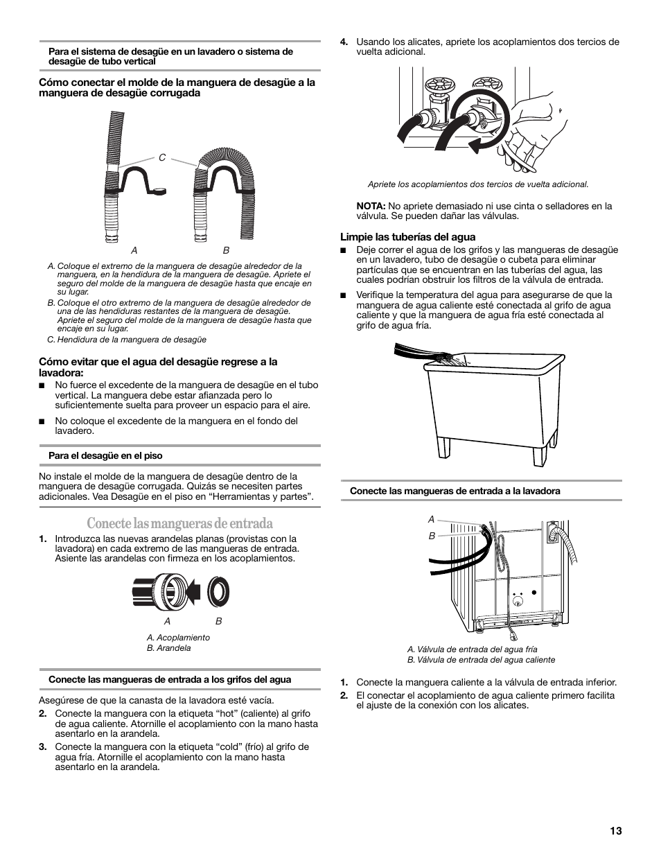 Conecte las mangueras de entrada | Whirlpool 3957165 User Manual | Page 13 / 24