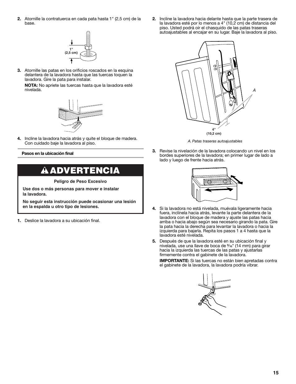 Advertencia | Whirlpool 3957165 User Manual | Page 15 / 24