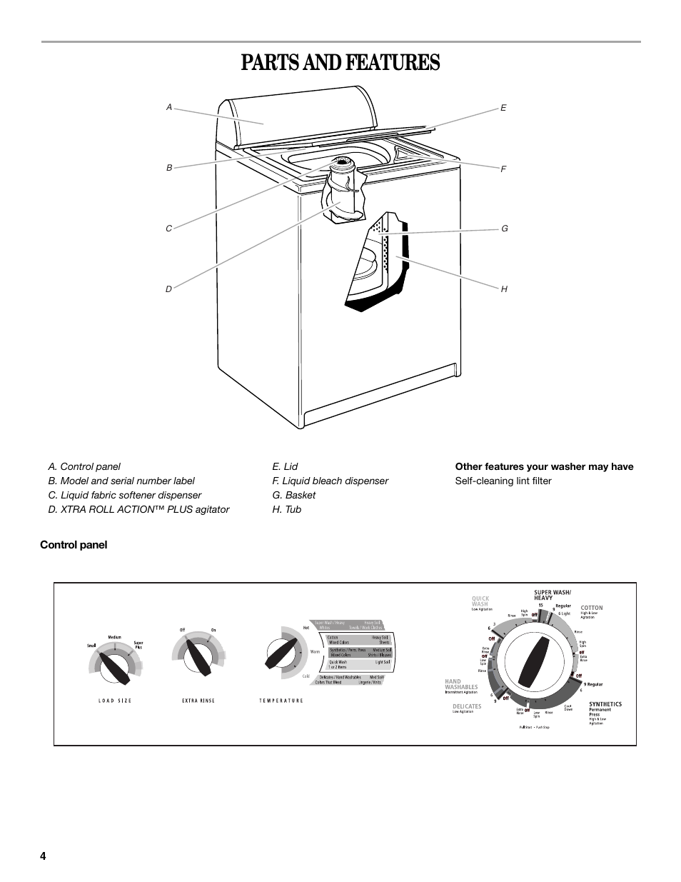 Parts and features | Whirlpool 3RLSQ8033 User Manual | Page 4 / 12