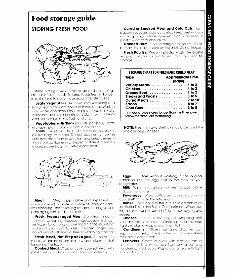 Food storage guide, Storing fresh food | Whirlpool ETIGJM User Manual | Page 9 / 12