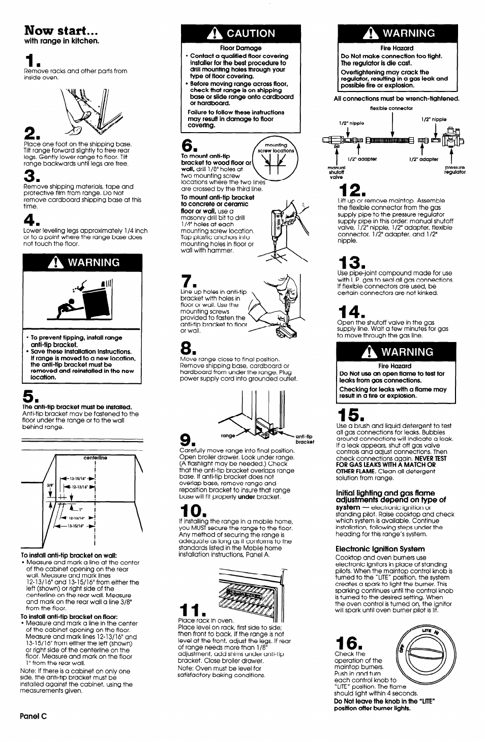 Now start, A warning, A caution | Whirlpool FGP300BL0 User Manual | Page 4 / 7