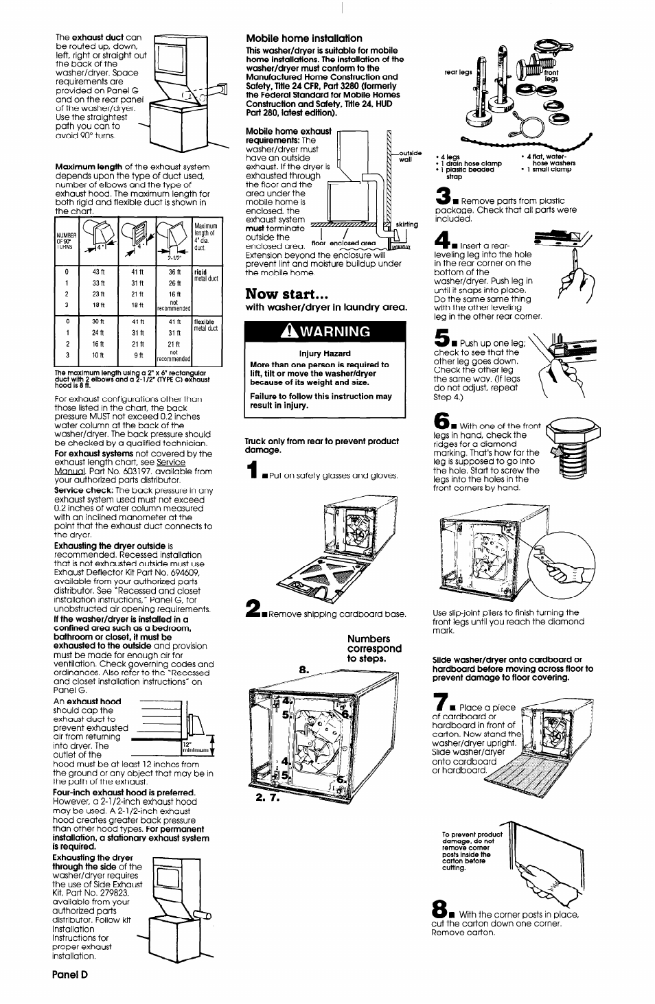Now start, Warning | Whirlpool 3397612 User Manual | Page 5 / 9