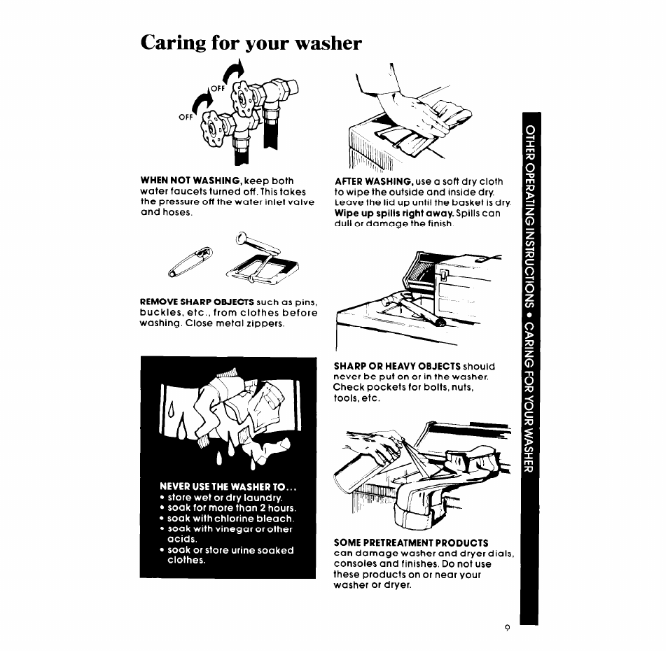 Caring for your washer | Whirlpool LA3800XM User Manual | Page 9 / 12
