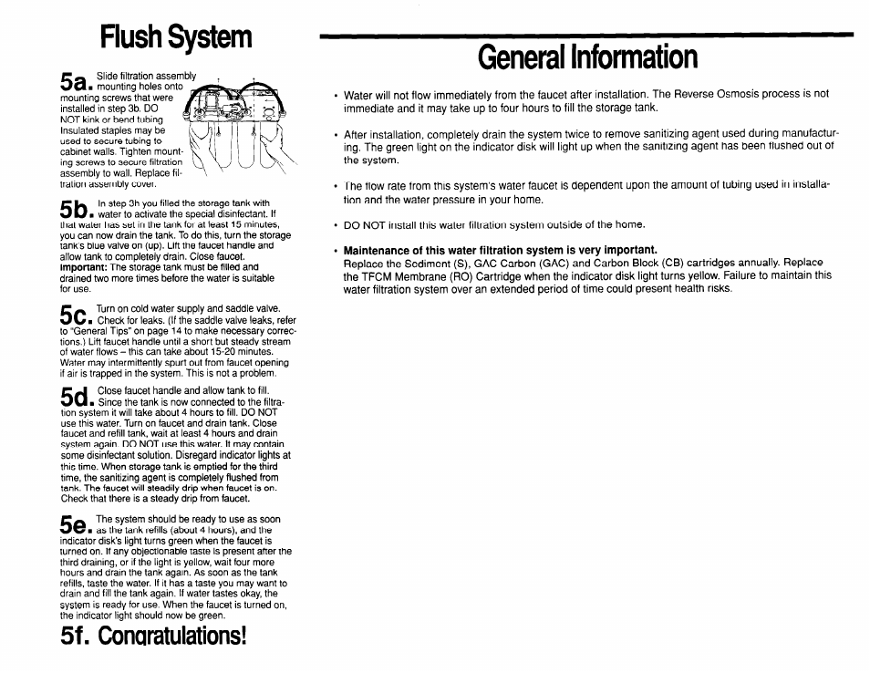 Flush system, General information, 5f. conaratulations | Whirlpool WSR413YW0 User Manual | Page 13 / 18