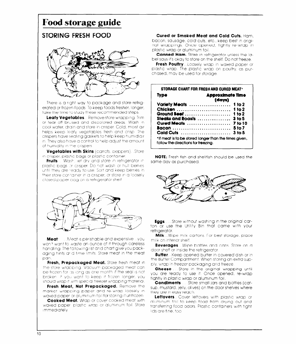 Food storage guide, Storing fresh food | Whirlpool ET1 8MK User Manual | Page 10 / 16