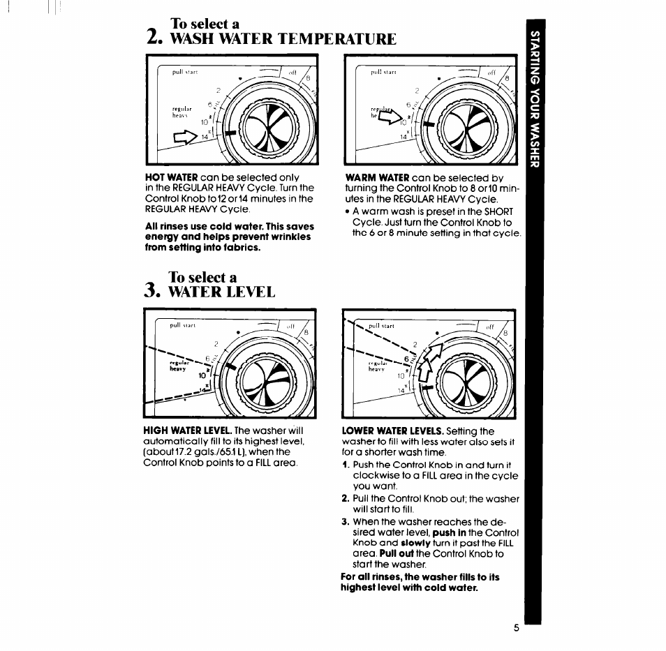 Wash water temperature, Water level | Whirlpool LA34OOXP User Manual | Page 5 / 12