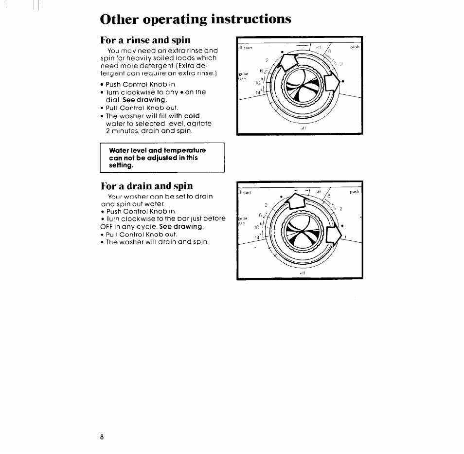 For a rinse and spin, For a drain and spin, Other operating instructions | Whirlpool LA34OOXP User Manual | Page 8 / 12