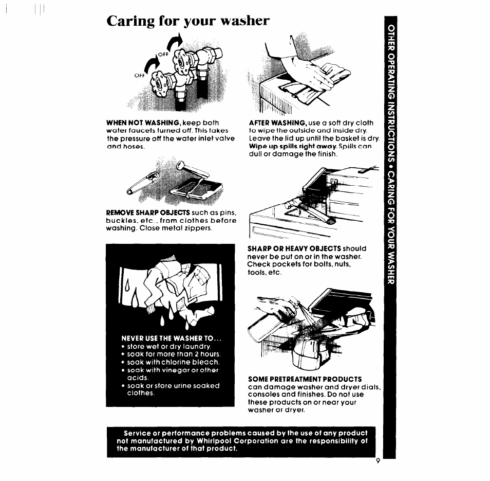 Caring for your washer | Whirlpool LA34OOXP User Manual | Page 9 / 12
