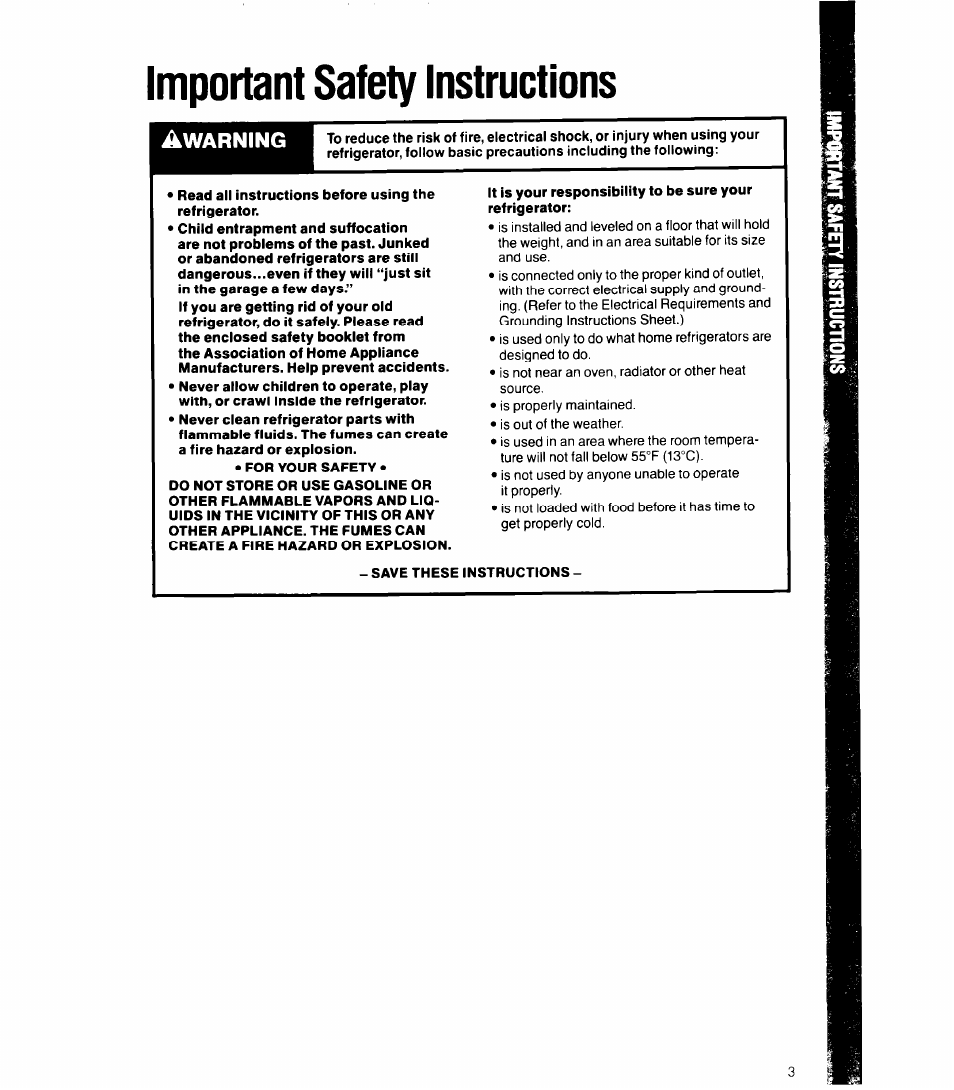 Important safety instructions, Save these instructions, Warning | Whirlpool 6ETl6ZK User Manual | Page 3 / 16