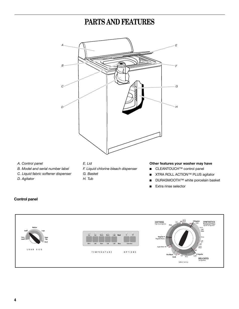 Parts and features | Whirlpool 3RGSC9400 User Manual | Page 4 / 12