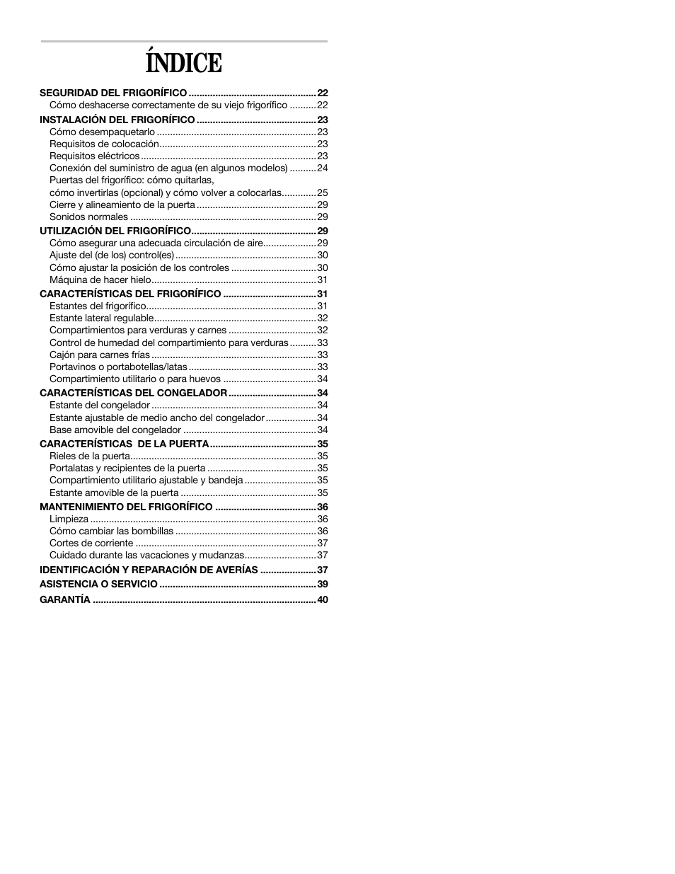 Spanish version, Índice | Whirlpool 2218585 User Manual | Page 21 / 60