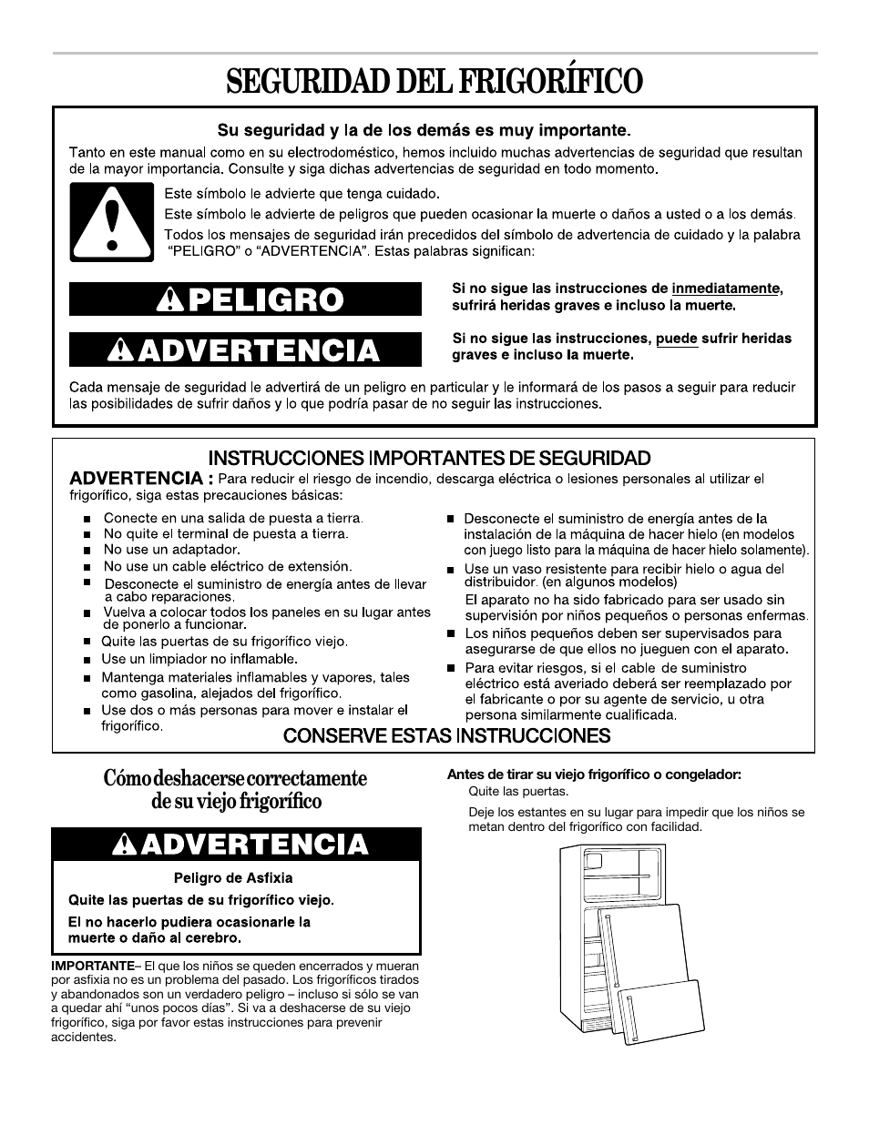 Seguridad del frigorífico | Whirlpool 2218585 User Manual | Page 22 / 60