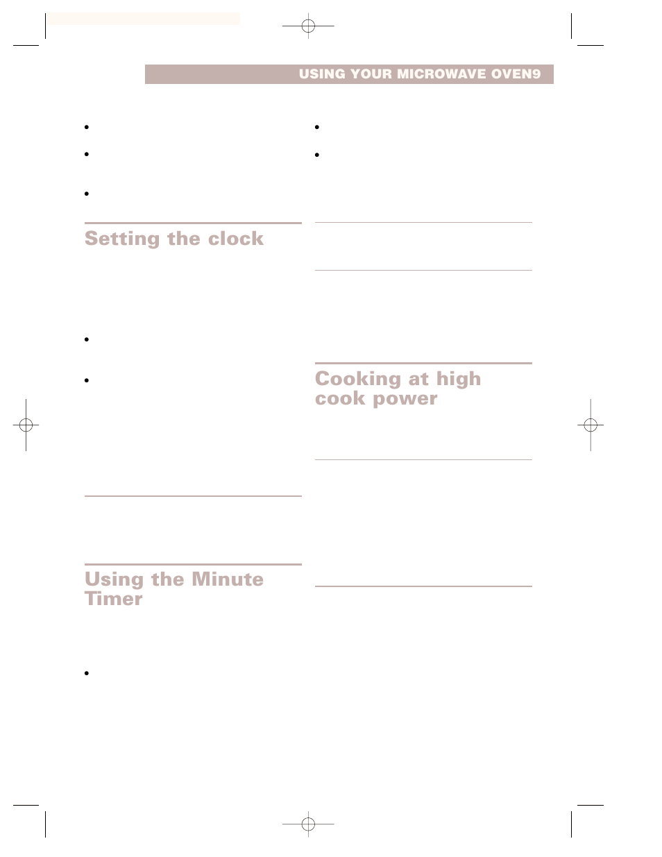 Setting the clock, Using the minute timer, Cooking at high cook power | Whirlpool GH7155XHS User Manual | Page 13 / 30