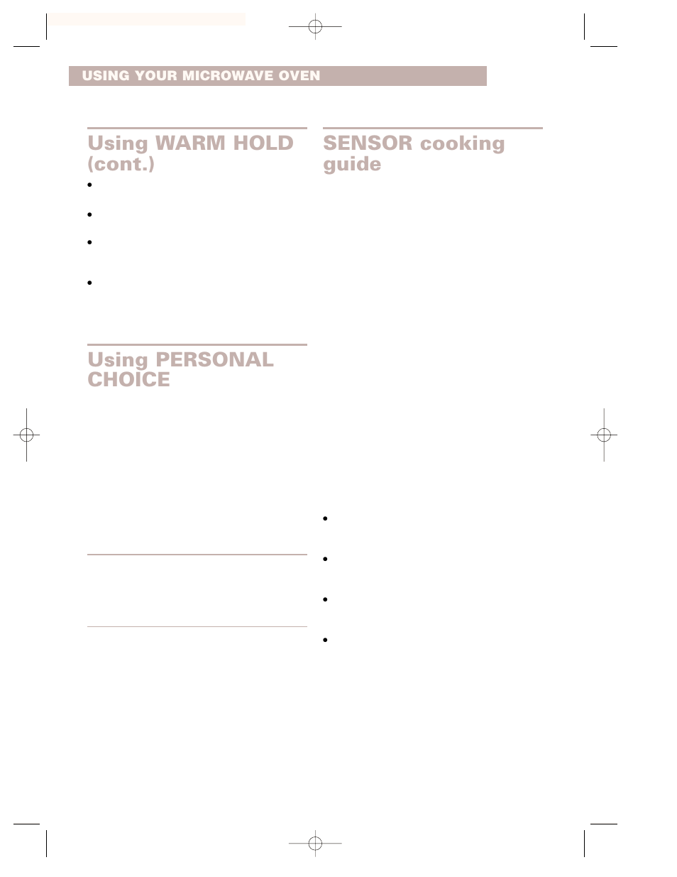 Using personal choice, Sensor cooking guide, Using warm hold (cont.) | Whirlpool GH7155XHS User Manual | Page 18 / 30