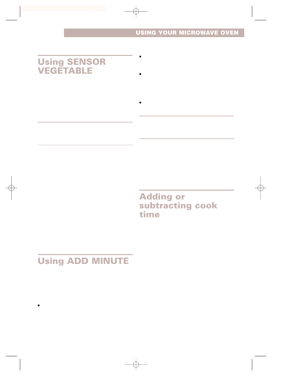 Using sensor vegetable, Using add minute, Adding or subtraction cook time | Adding or subtracting cook time | Whirlpool GH7155XHS User Manual | Page 21 / 30