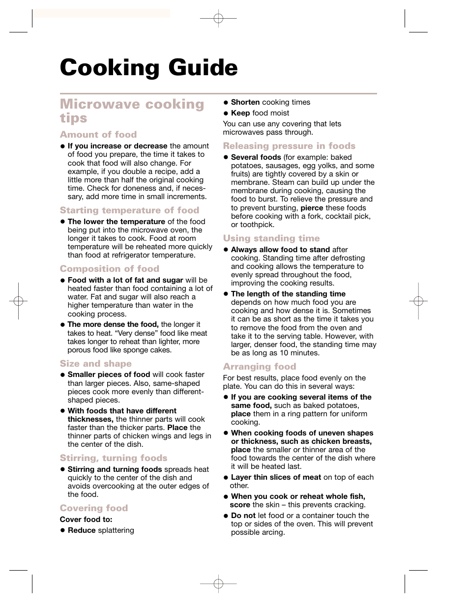 Cooking guide, Microwave cooking tips | Whirlpool GH7155XHS User Manual | Page 22 / 30