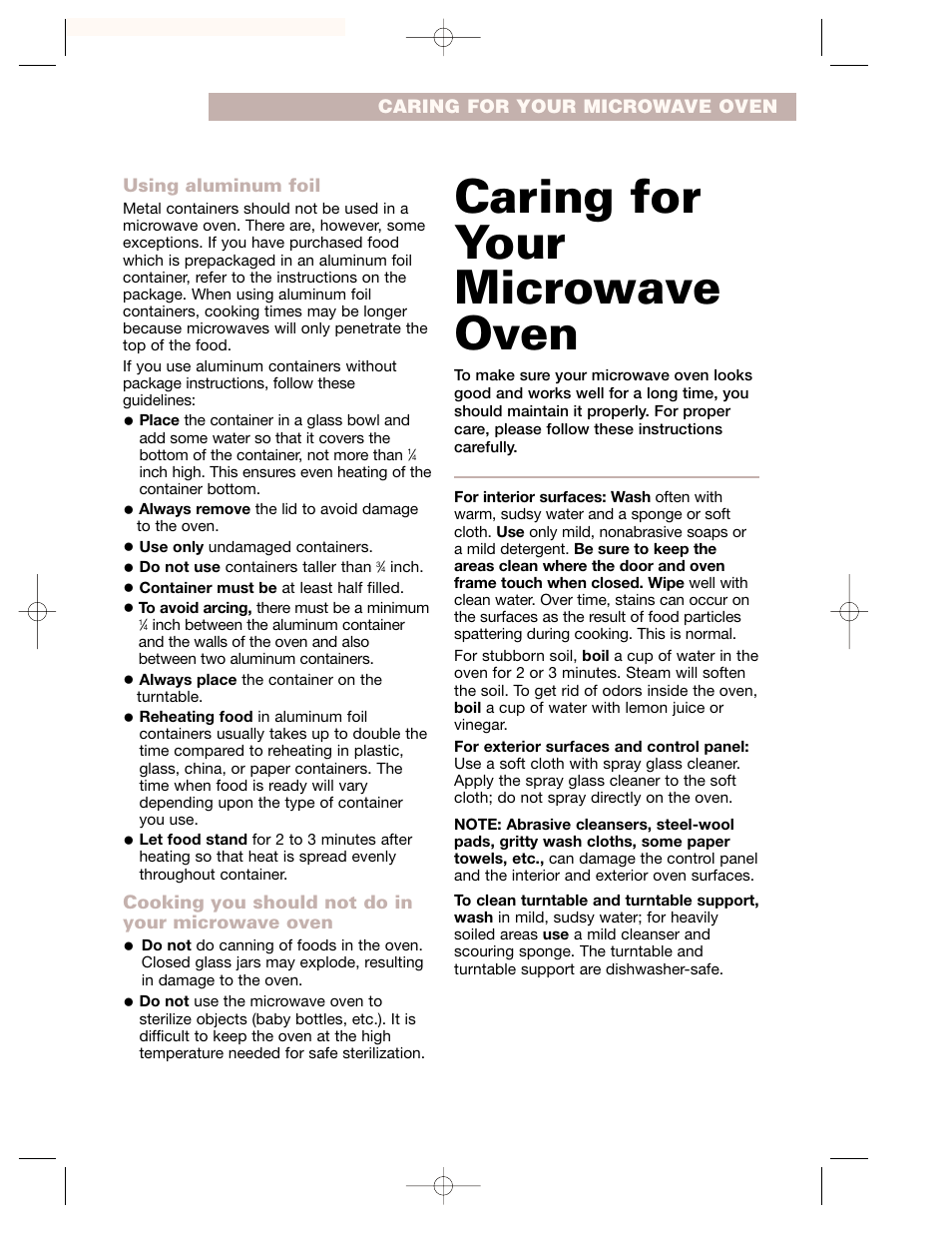 Caring for your microwave oven | Whirlpool GH7155XHS User Manual | Page 23 / 30