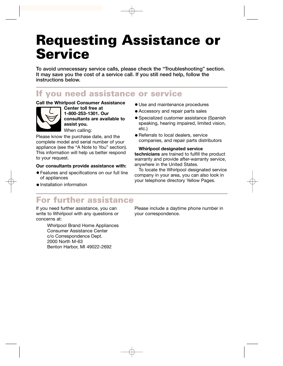Requesting assistance or service | Whirlpool GH7155XHS User Manual | Page 29 / 30