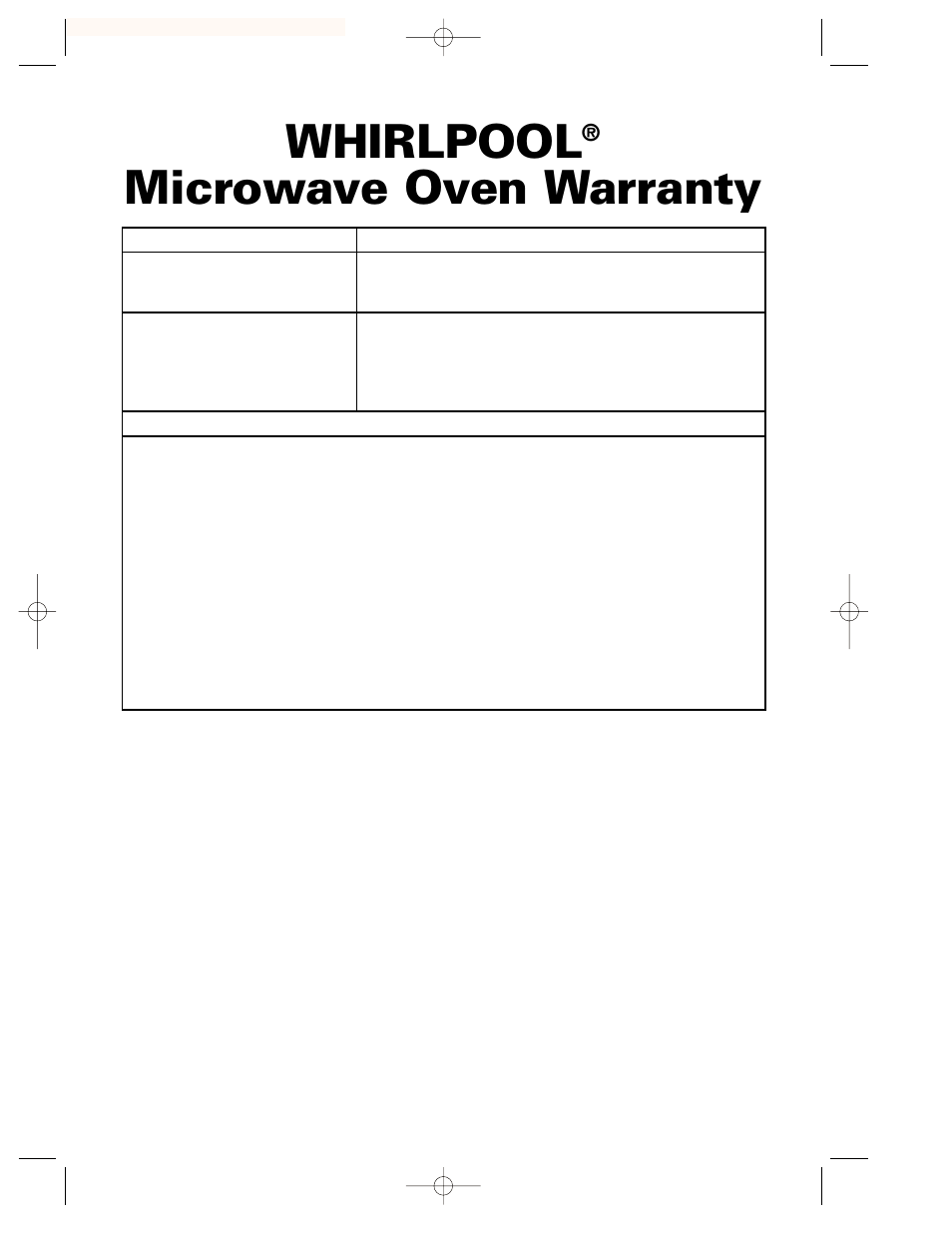 Warranty, Whirlpool, Microwave oven warranty | Whirlpool GH7155XHS User Manual | Page 30 / 30