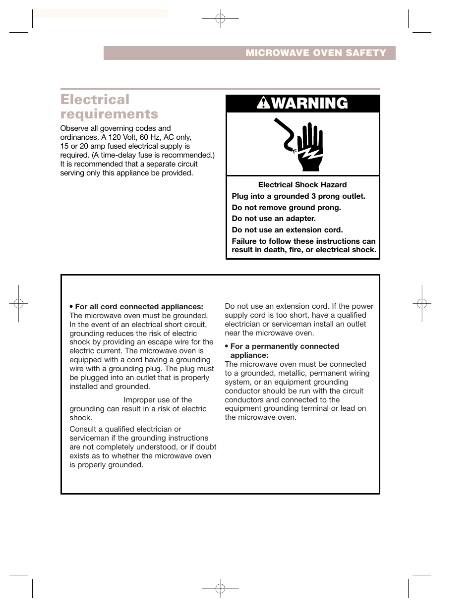 Wwarning, Grounding instructions, Save these instructions | Electrical requirements | Whirlpool GH7155XHS User Manual | Page 5 / 30