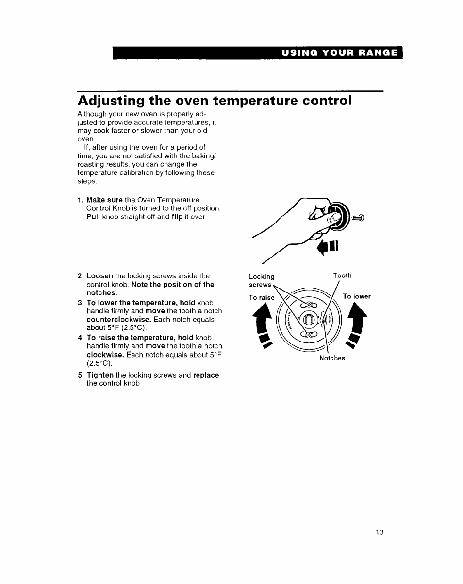 Adjusting the oven temperature control | Whirlpool FEP314B User Manual | Page 13 / 28