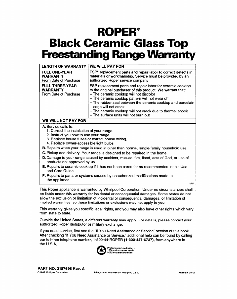 Ropera | Whirlpool FEP314B User Manual | Page 28 / 28