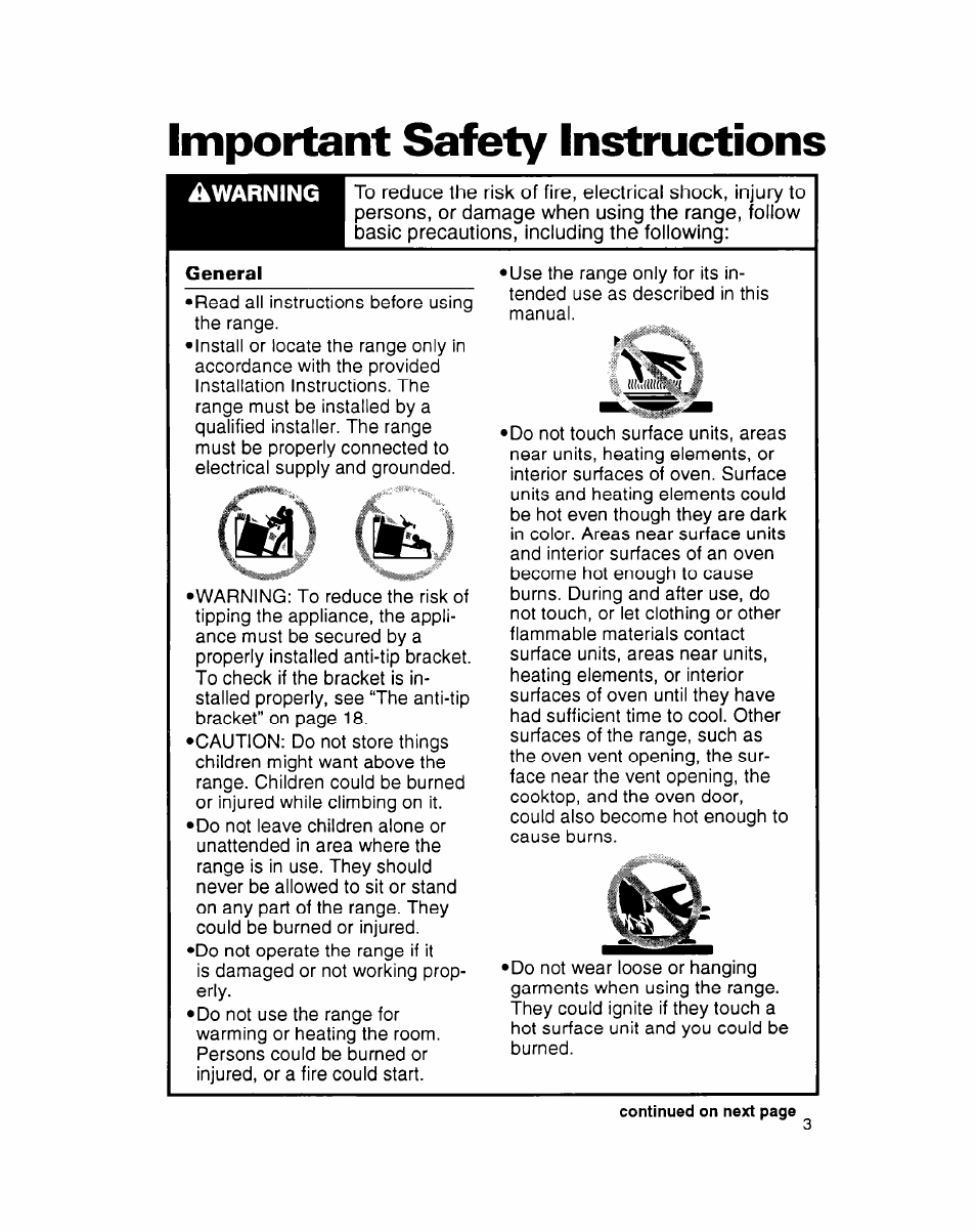 Important safety instructions, General | Whirlpool FEP314B User Manual | Page 3 / 28