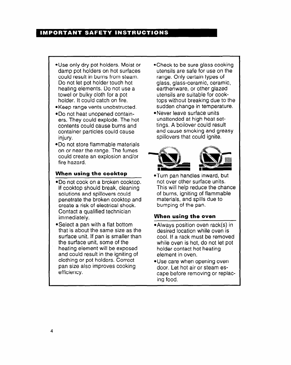 When using the cooktop, When using the oven | Whirlpool FEP314B User Manual | Page 4 / 28